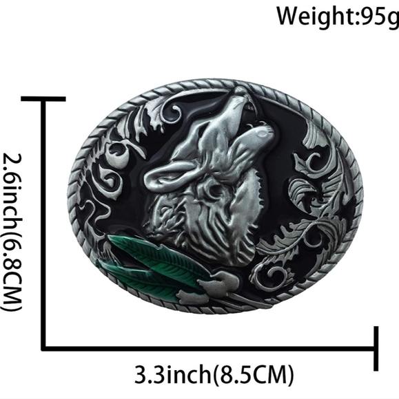 New silver wolf and feathers belt buckle. - Picture 3 of 6